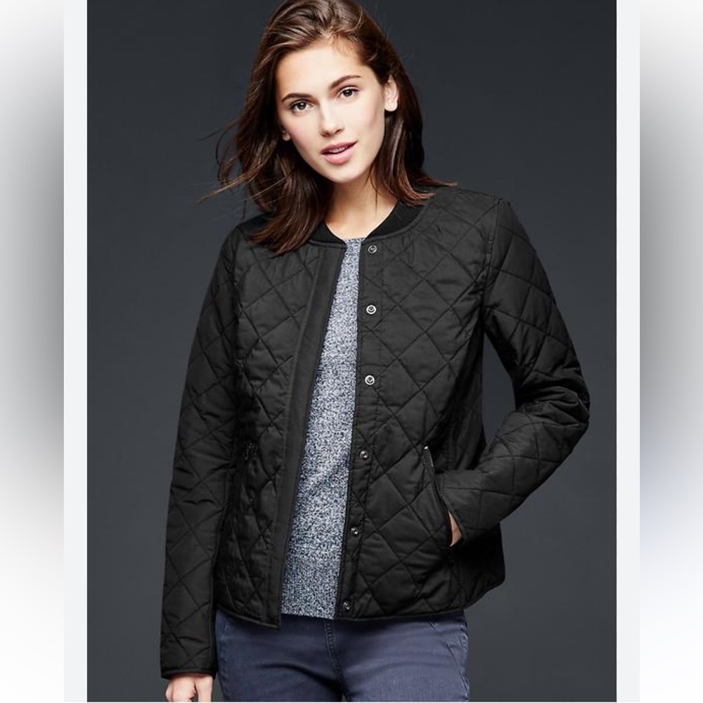 Black Quilted Snap-Front Jacket